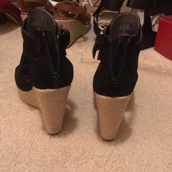 Black Open Toe Suade Wedge - Picture 3 of 6